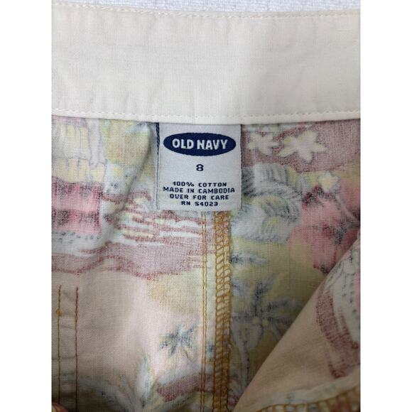 VTG Old Navy Mini Skirt Multicolor Tropical Print 100% Cotton Pockets Beach Boho - Picture 5 of 14